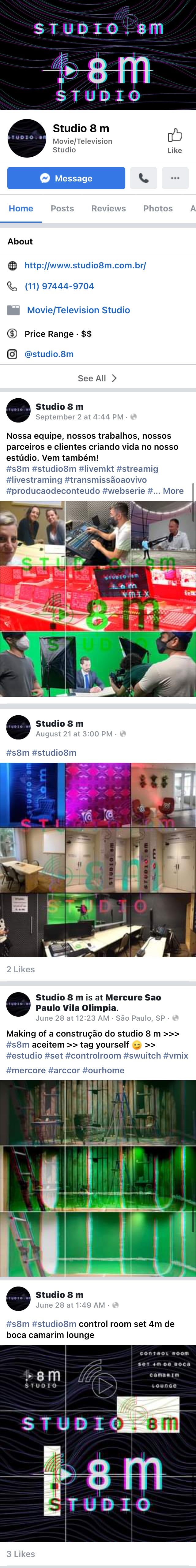 Feed do Facebook do perfil do Studio 8m